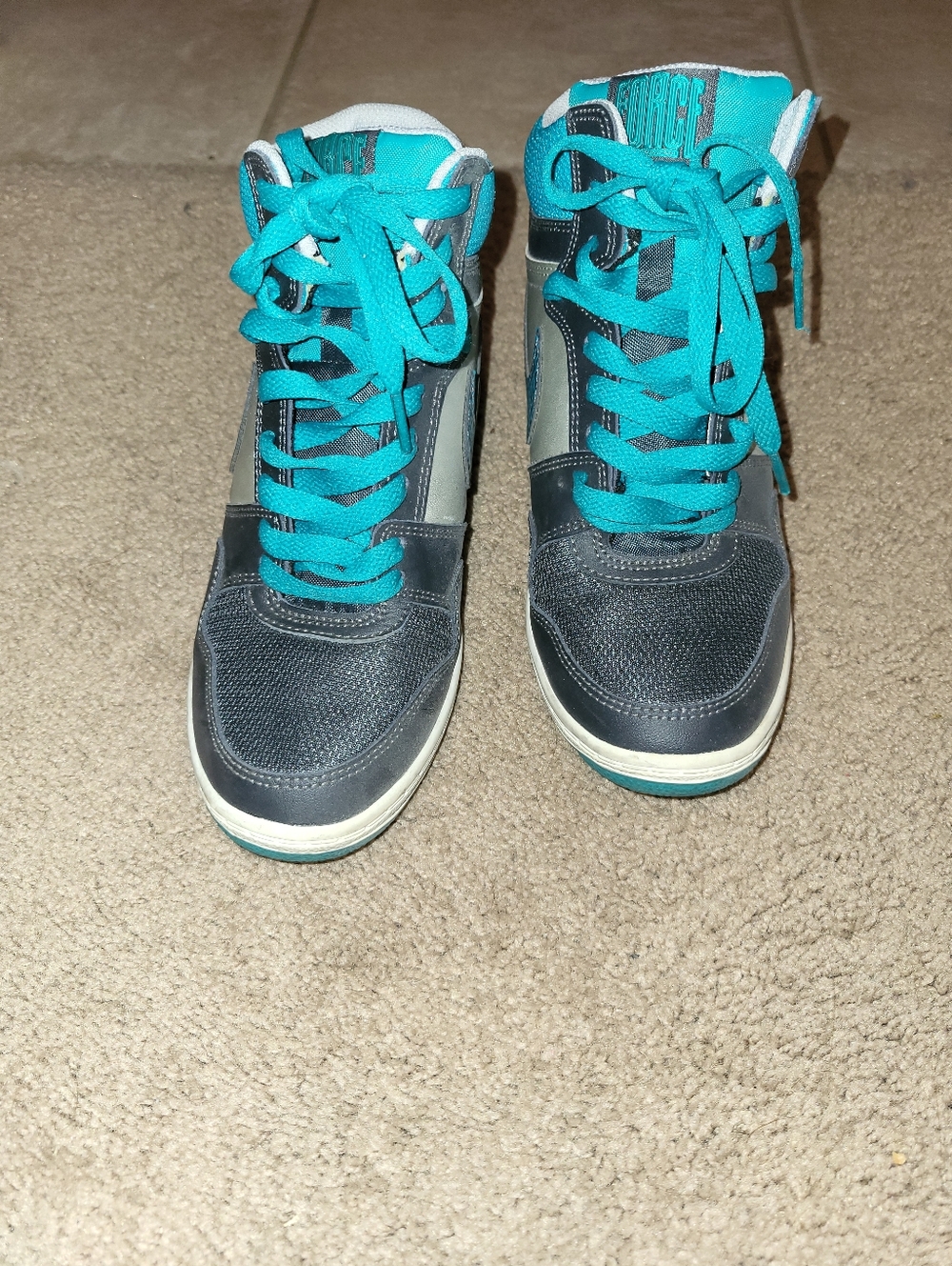 Nike Women’s High-Top Hidden Wedge Sneakers in Teal and Dark Gray